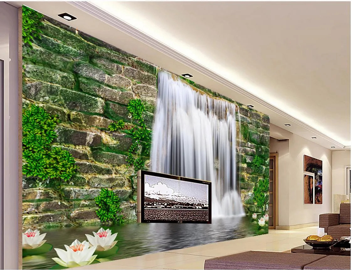 Art Und Weise 3D Home Decor Schöne Steinmauer Wasserfall 3D-Tv-Wand 3D  Wandmalereien Tapeten pertaining to Wasserfall Wand Wohnzimmer