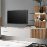 Tv Board Für Die Wandmontage Modern In Weiß & Eiche Bianco Mit Led With Regard To Wohnzimmer Tv Board