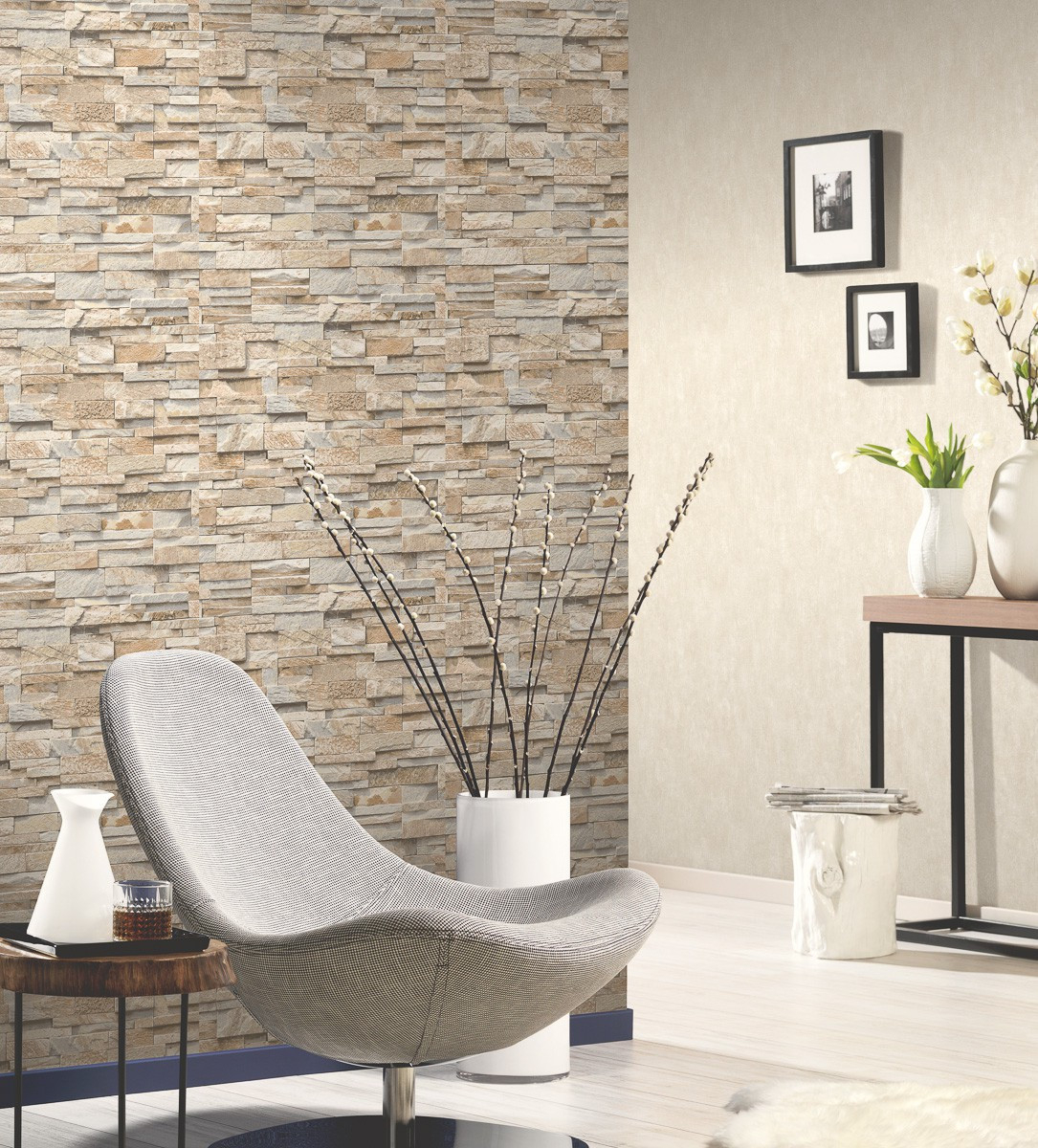 Wallpaper Beige Grey Stone Wall 3D Ps 02363-10 with Stein Tapete Wohnzimmer