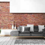 Wohnzimmer-Loft-Interieur Mit Sofa Und Wandmuster Ziegel In Weißer throughout Wandmuster Wohnzimmer