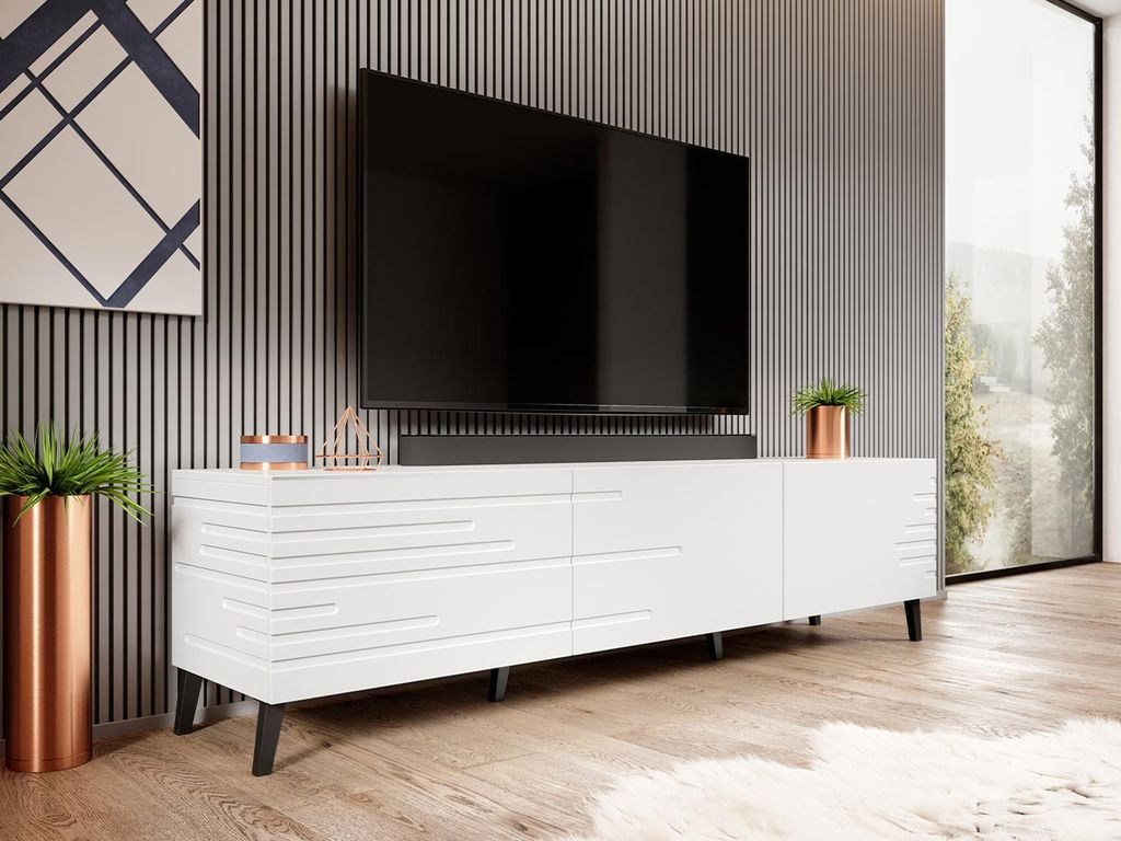 Mirjan24 Tv-Lowboard Nova 3D, Tv-Tisch Mit 3 Türen, Modern Wohnzimmer  Tv-Kommode, Stilvoll Kolektion (Farbe: Weiß) intended for Wohnzimmer Lowboard