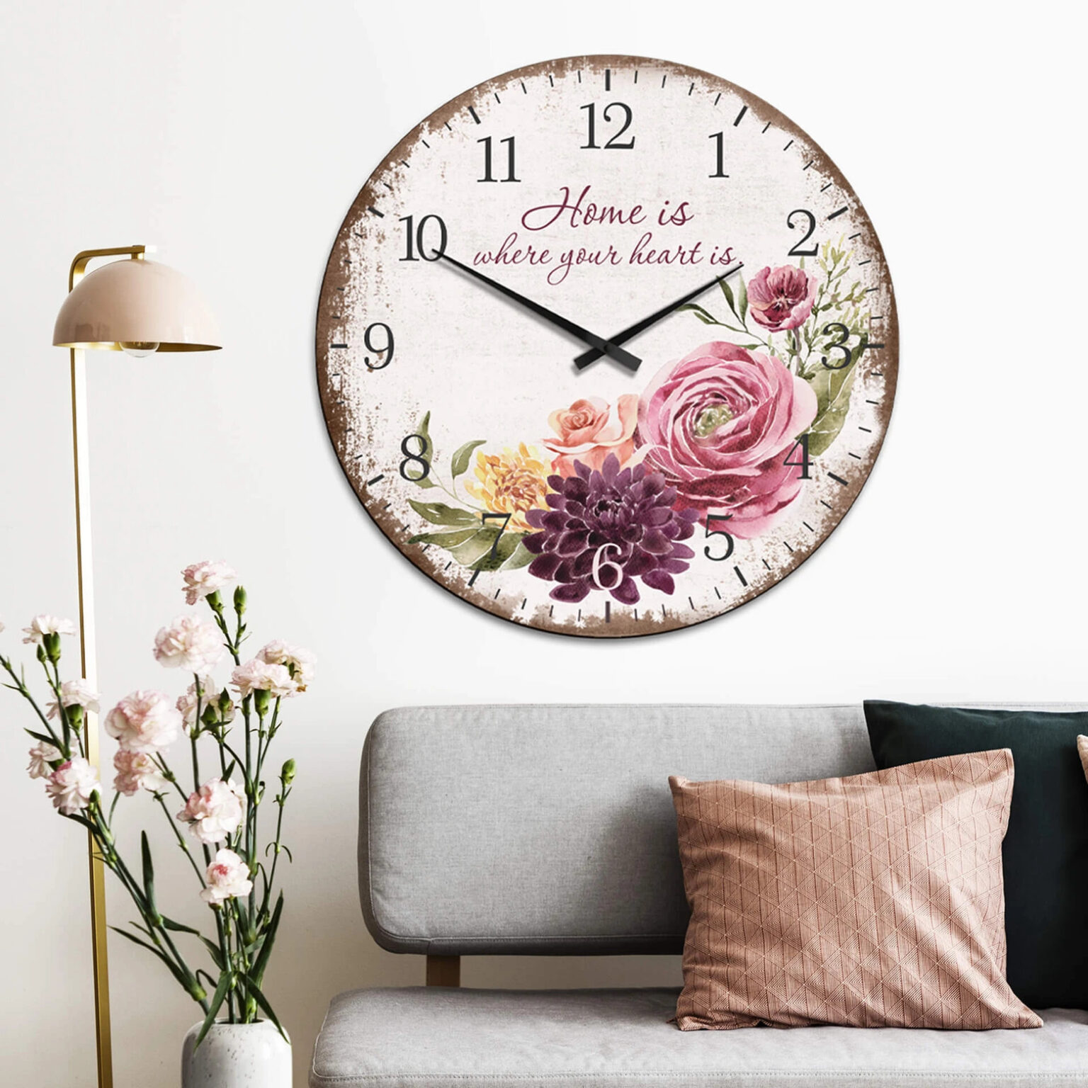 Xxl Wanduhr Home Is Where Your Heart Is - Vintage - Ø 70 Cm in Wanduhren Wohnzimmer Xxl